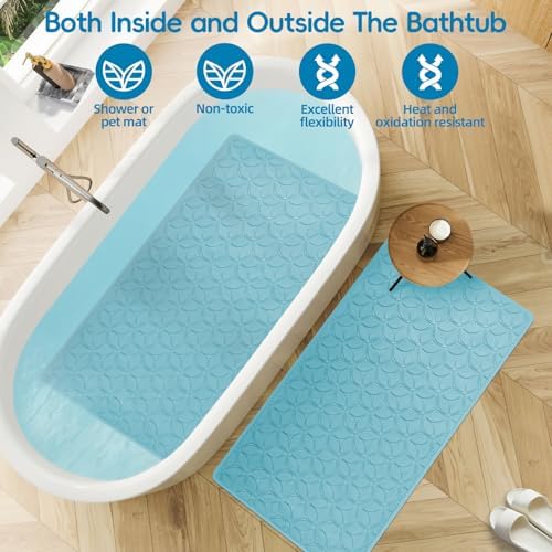 Non-Slip Rubber Bathtub Mat with Suction Cups, 17 × 35 Inch (Blue) - Image 4