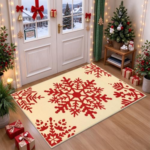 HEBE Christmas Indoor Door Mat 2'x3', Vintage Snowflake Entryway Rug by HEBE