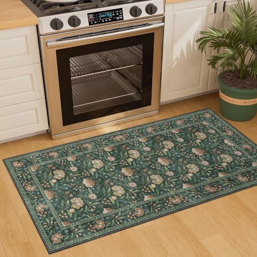 DUKINO 2x4 Rug, Washable Vintage Floral Entryway Rug Non Slip, Green - Image 5