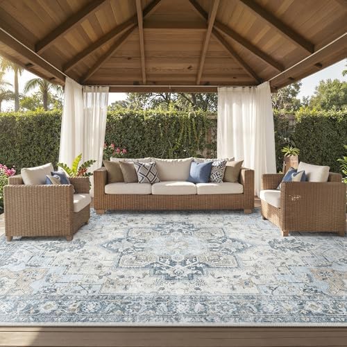 GENIMO Indoor Outdoor Rug, Washable for Patio and Deck, Light Blue, 10x14 by GENIMO