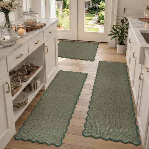 KIMODE Kitchen Rugs and Mats Set of 3 Scalloped Kitchen Runner for Floor - Image 2