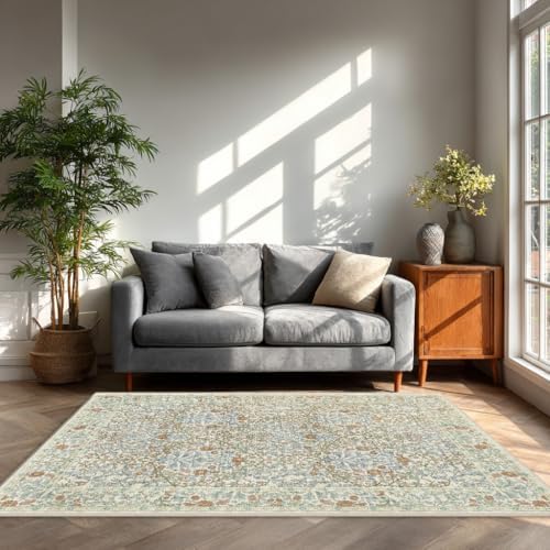 4x6 Area Rug for Bedroom Washable Carpet (Beige Blue) - Image 3