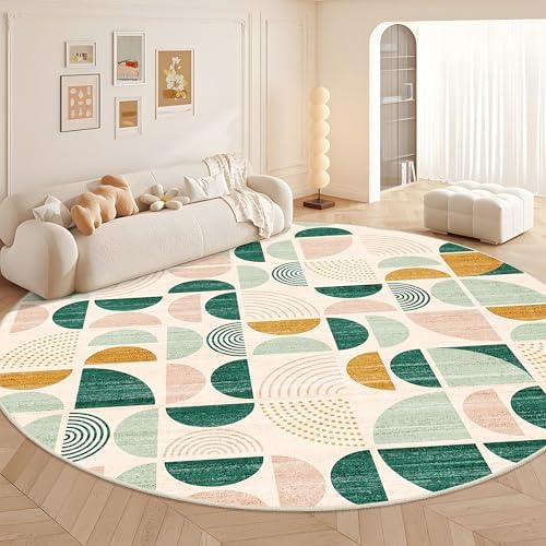 MUJOO Round Rugs 9ft,Circle Area Rug Washable Non Slip Modern Abstract - Image 2
