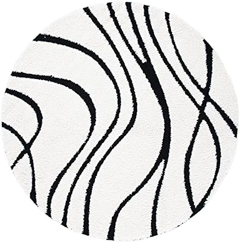 SAFAVIEH Florida Shag Collection Area Rug - 11' Round, Ivory & Black, Non-Shedding & Easy Cleaning, Plush Thick Pile, Ideal for Living Room, Bedroom, Dining Space (SG471-1290) - Image 2
