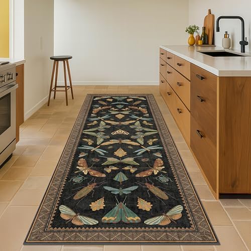 Dark Black Boho 2x10 Rug Runners for Hallways, Washable Non Slip Long Runner Rug for Kitchen, Entryway, Low Pile & Soft Stain Resistant Vintage Home Décor - Image 3