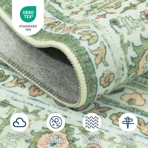 Lessymo 5 x 7 Washable Area Rugs for Living Room,Soft Non Slip Light Green - Image 5
