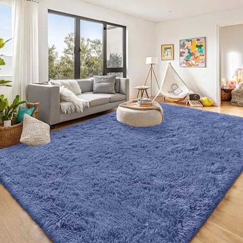 OLANLY 9x12 Machine Washable Large Area Rugs for Living Room, Bedroom, Soft Fluffy Shaggy Bedside Rug, Indoor Floor Carpet for Kids Girls and Boys, Dorms, Nursery, Home Decor Aesthetic, Denim Blue - Image 3