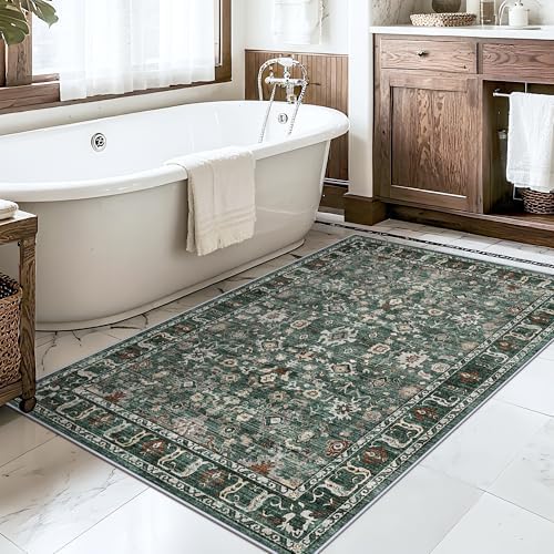 3x4 Washable Entryway Rug: Non-Slip Rugs for Kitchen Entry Bathroom Green - Image 5