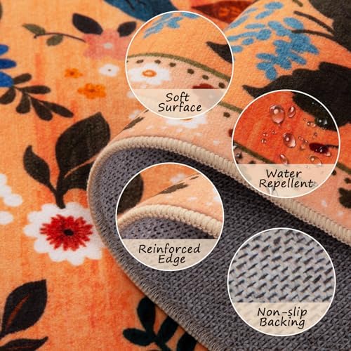 RELEANY Floral Washable Round 4ft Area Rug Orange/Yellow/Red - Image 4