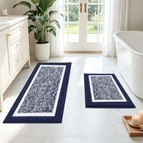 Pauwer Bathroom Rugs Sets 2 Piece, Non Slip Washable Bath Mat, Navy by Pauwer