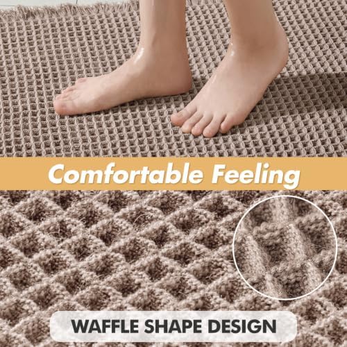 MIULEE Set of 2 Waffle Bathroom Rugs Boho Bath Mat Taupe Brown 18x30 Inch - Image 5