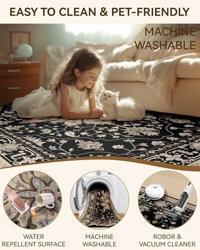 RELEANY Washable Area Rug, Runner 2'x8', Black/Neutral - Image 5