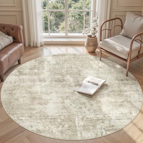 Soalmost Abstract 6x6 Round Rug 6ft Circle Living Room Rugs, Beige/Gray by Soalmost