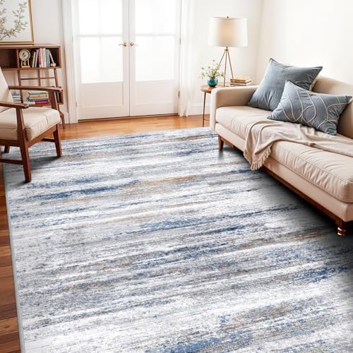 5x8 Area Rug for Living Room: Non-Slip Washable Rugs Navy Grey by WIEVEDENS