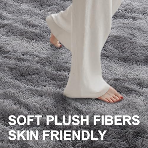 Area Rugs for Living Room, Tie-Dyed 5x7 Feet Soft Fluffy Shagg Plush Rug High Pile Large Indoor Modern Non-Slip Floor Carpet for Bedroom Nursery Kids Home Room Dorm Decor Aesthetic Grey - Image 4