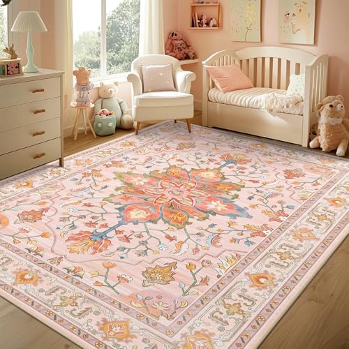 RELEANY Washable Area Rug, 5'x7', Pink/Light Pink/Colorful - Image 4