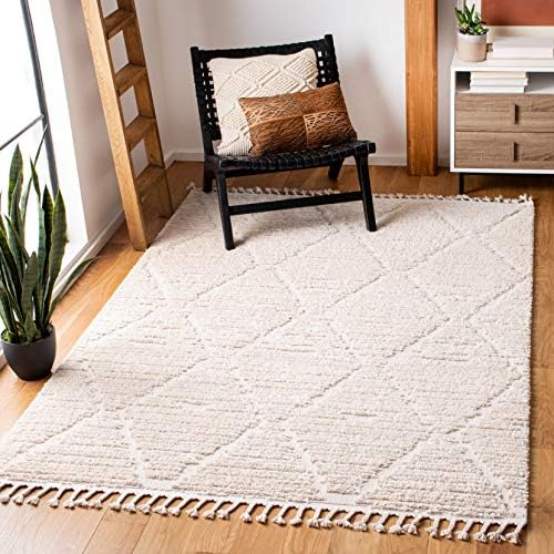 SAFAVIEH Marrakesh Collection Area Rug - 6'6" x 9', Beige, Moroccan Trellis Design with Tassel Detail, Non-Shedding & Easy to Clean, Ideal for Living Room, Bedroom, Dining Space (MRK517C) by Unknown