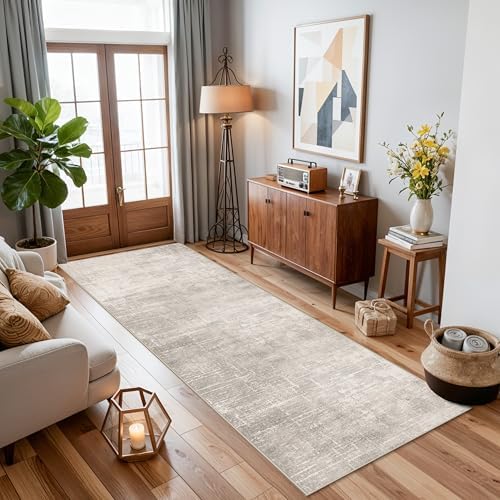 Hallway 2x8 Washable Runner Rug: Abstract Stain Resistant Entryway Kitchen Area Rugs Farmhouse Soft Bathroom Bedroom Print Floor Mat Thin Non-Slip Indoor Carpet for Living Room Laudry(2x8,Beige/Cream) - Image 4