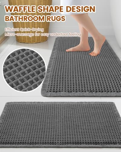Smiry Waffle Bathroom Rugs Sets 2 Piece (36x24+30x20, Dark Grey) - Image 2