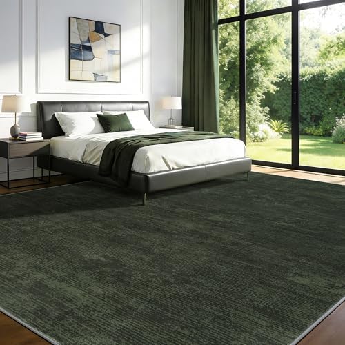 10x14 Washable Area Rug, Dark Green Solid Area Rugs for Living Room&Bedroom - Image 3