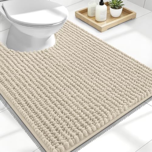 OLANLY Thick Chenille Toilet Rugs U-Shaped 24x20, Absorbent Bath Mat, Sand by OLANLY