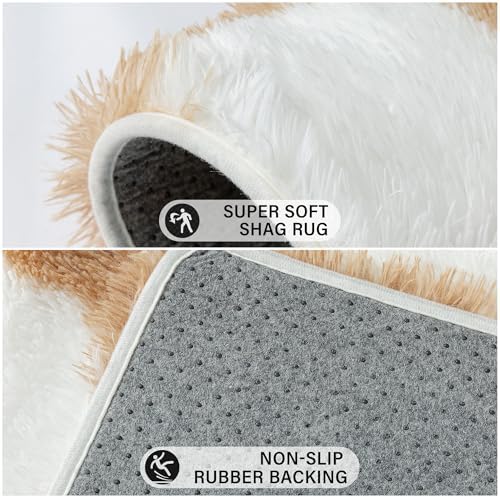 PureCozy Brown Round Rug 5ft for Bedroom Soft Fluffy Checkered Shag Carpet - Image 4