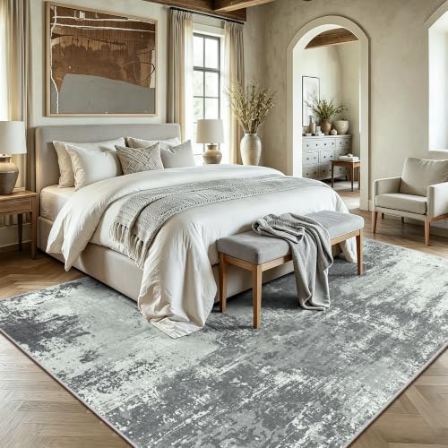 5x7 Rugs for Living Room - Modern Abstract Washable Rug, Ultra Soft Non Slip Low Pile Large Rugs, Floor Carpet for Bedroom Dining Room Office Laundry Nursery Home(Gray&Green) - Image 3