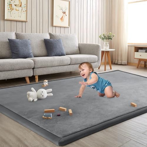 Baby Play Mat for Floor Nursery Rug Muscle Mat Area Rug Playroom Rug 65"x50" Playpen Mat Elastic Foam 1.3" Thick Crawling Mat for Babies,Toddlers, Infants, Kids,Grey by ILPEOD