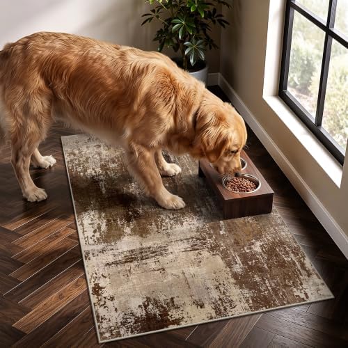 2x3 Rugs for Entryway - Modern Abstract Washable Rug, Ultra Soft Non Slip Low Pile Small Rug, Floor Carpet for Foyer Hallway Kitchen Laundry Bedroom Home(A‑Brown) - Image 3