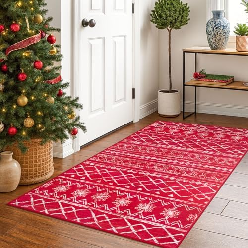 KUTA 3x5 Christmas Enreyway Rug Moroccan Boho Washable Area Rugs Red by KUTA