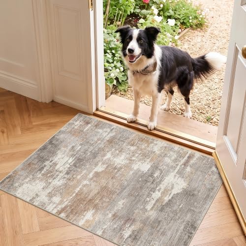 2x3 Area Rug Washable Abstract: Non Slip Front Door Throw rugs Brown/Brick by Ksrau