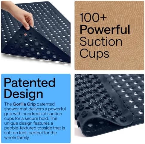 GORILLA GRIP Square Shower Stall Mat, Bathtub Floor Mat, 21x21 Navy - Image 3