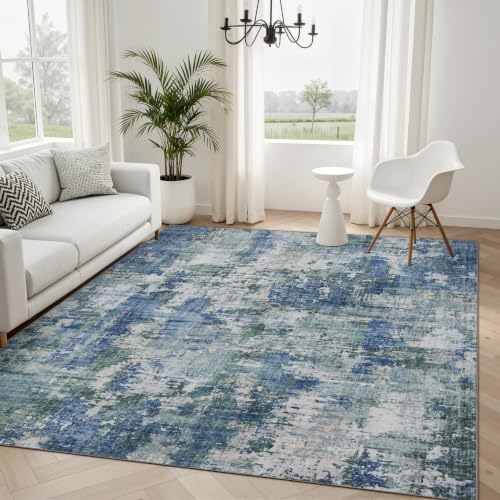 Sasttie 5x7 Washable Area Rug, Modern Abstract Carpet, Blue & Green by SASTTIE