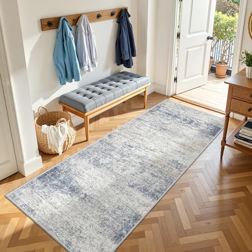 3x8 Runner Rug Non Slip,Washable Hallway Runner Rug,Blue by Restydon