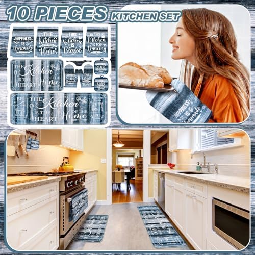 Fourluoo 10 Pcs Farmhouse Blue Kitchen Decor Set - Image 2