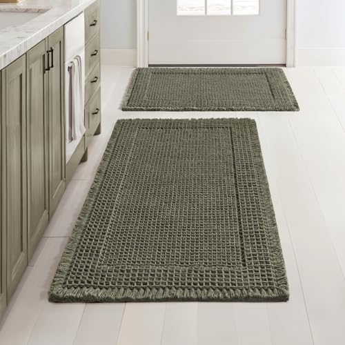 MIULEE Set of 2 Waffle Bathroom Rugs Bordered Mat Green 17"x24"+18"x30" by MIULEE