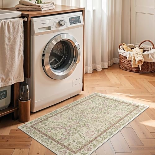 jinchan 2x3 Washable Entryway Area Rug, Floral Non-Slip, Pastoral Green - Image 4
