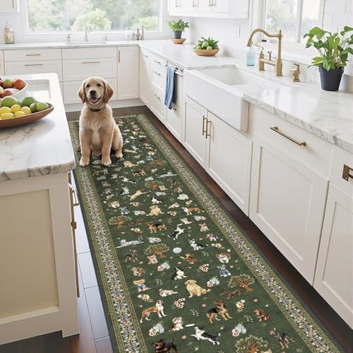 Dark Green Hallway Runner Rug 2x10 for Kitchen Bathroom by WelcometoBabovid