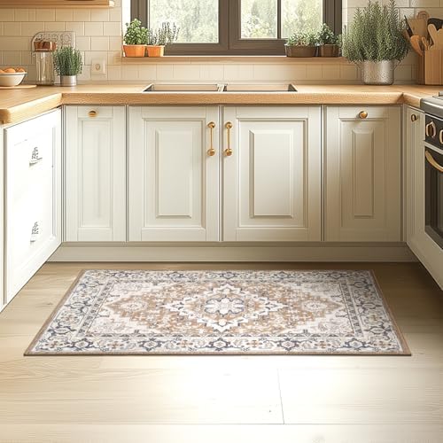 Lessymo 2x3 Entryway Rug, Machine Washable Indoor Mat Non-Slip, Brown Beige - Image 2