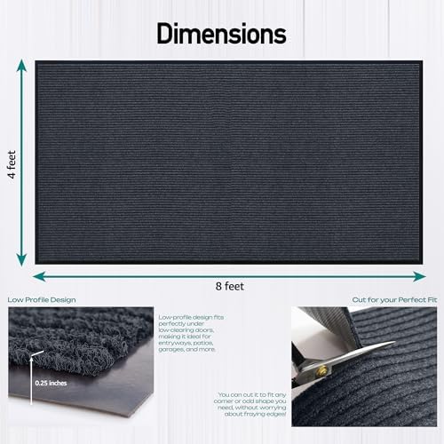 Durable Rubber Door Mat - Heavy Duty, Indoor/Outdoor, Easy Clean, Waterproof, Low-Profile Mat for Entry, Patio, Garage - Stylish (Charcoal, 8' x 4' (Mud Trapper)) - Image 2