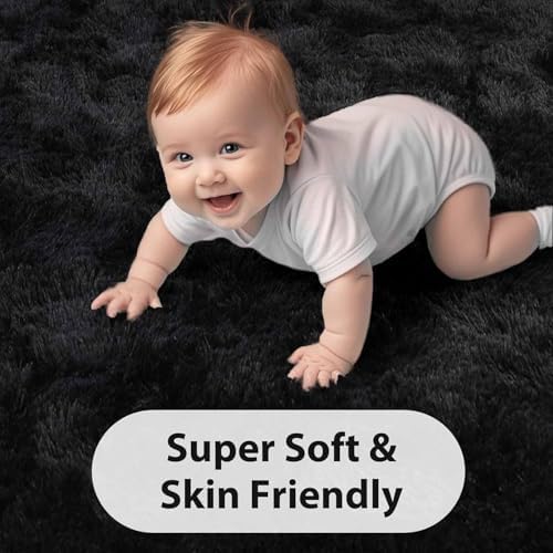 FinRèc Home 4x6 Non-Slip Fluffy Area Rugs for Living Room (Black) - Image 4