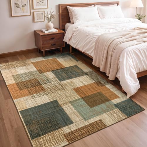 Washable 4x6 Entryway Rug, Area Rugs for Bedroom Kitchen Orange/Blue - Image 3