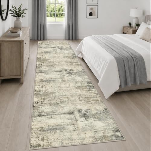 3x14 Washable Runner Rug：Modern Abstract Soft Carpet Ash Brown - Image 4