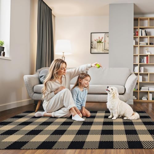 Outdoor Rugs, Brown and Black Area Rug Checkered 3’x 5’ - Image 7