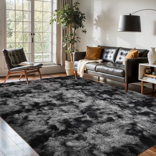 5x7 Ft Large Shag Rug for Living Room Bedroom,Tie-Dyed Ultra Soft Fluffy Furry Area Rug, Aesthetic Carpet for Indoor Floor Home Decor(Dark Grey) - Image 2