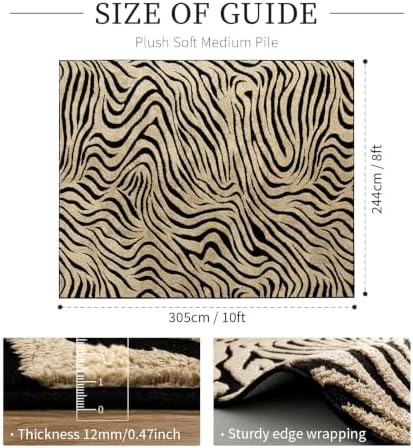 YIHOUSE 8×10 Ft Zebra Area Rugs Black and Beige: Washable Nonslip Plush Soft Rug for Living Room - High-Low Striped Carpet for Bedroom Dining Room Office Playroom Nursery Home Decor - Image 2