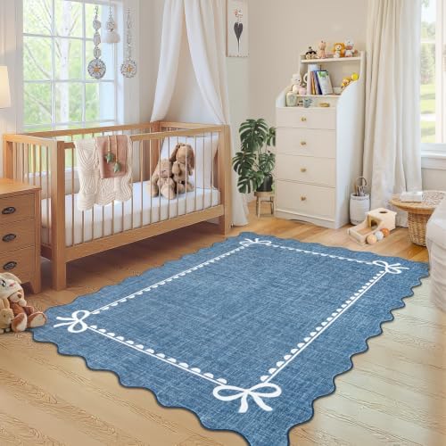GarveeHome Scalloped Bow Rug 4x6 Washable Rugs for Living Room, Dark Blue - Image 3