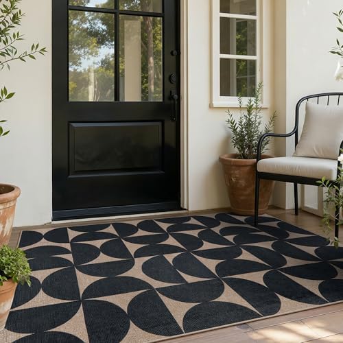 Lahome Semi Circle Front Porch Rug, Black 3x5 Easy Jute Outdoor Patio Rug by Lahome