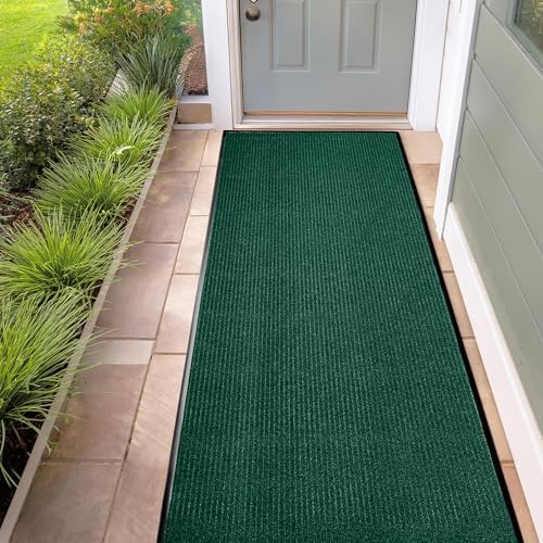Durable Rubber Door Mat - Heavy Duty, Indoor/Outdoor, Easy Clean, Waterproof, Low-Profile Mat for Entry, Patio, Garage - Stylish (Green, 10' x 3' (Mud Trapper)) by MaxMat