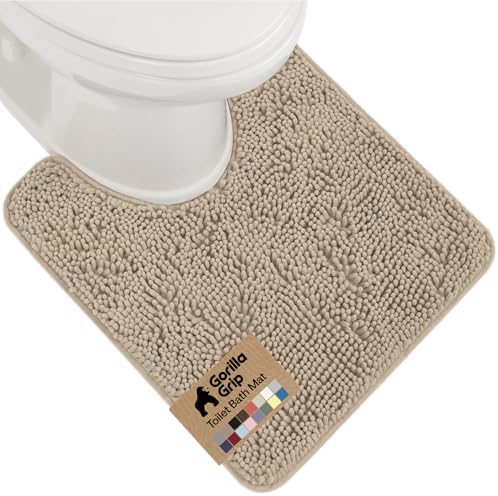 GORILLA GRIP Chenille Bath Rug Mat for Oval Toilet Base, 24x19 Beige by GorillaGrip